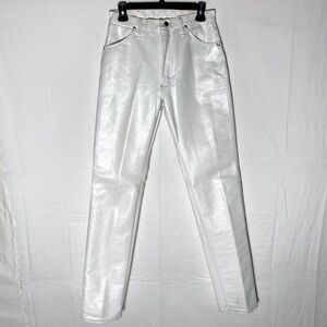 Vintage Wrangler Wht Coated Denim High Rise Taper Leg Pants 28X35 Western Rodeo